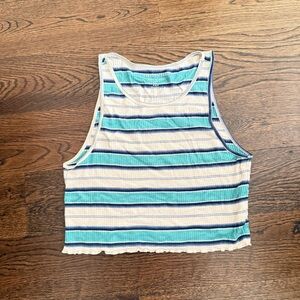 American Eagle Outfitters Turquoise and White Striped Ribbed Crop Top Size M